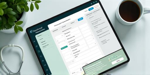 A mock-up of the patient portal on a tablet showing the scheduling interface.